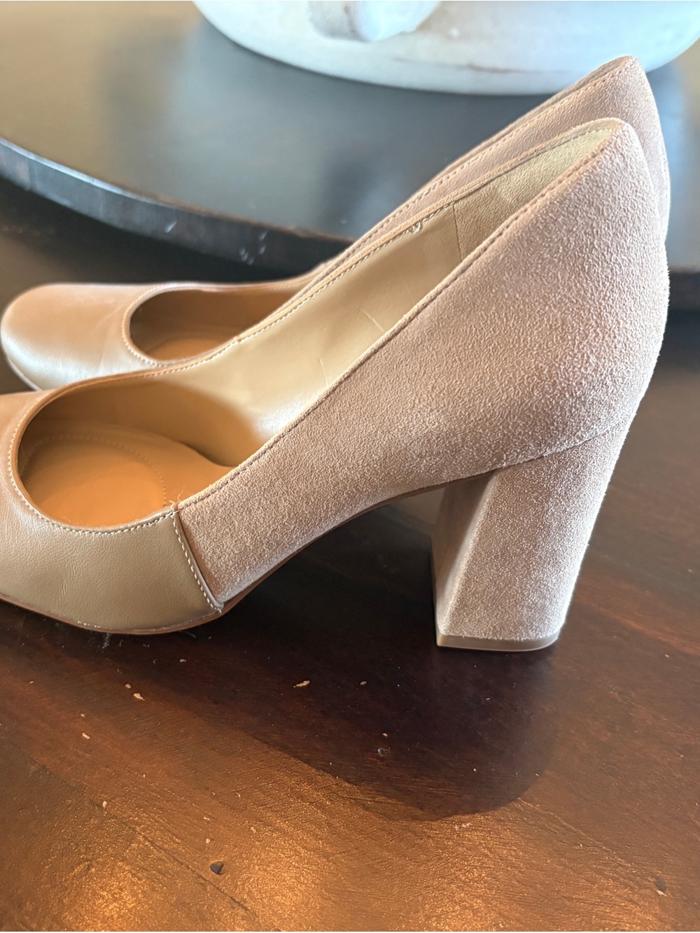 Classic Women's Block Heel Pump in Taupe leather and suede.  Naturalizer  6.5